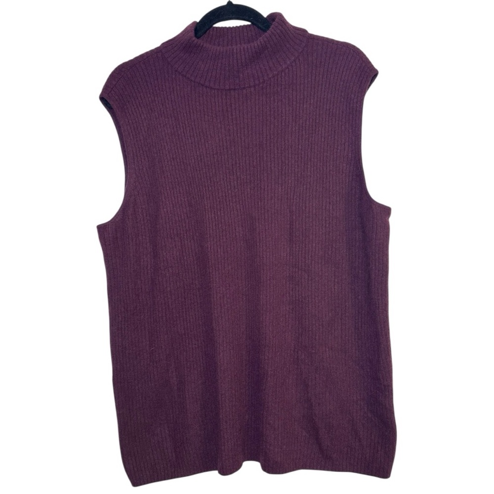 Talbots 100% Cashmere Burgundy Maroon Ribbed Mock Neck Sleeveless Sweater 2X